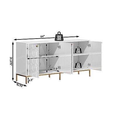 Clihome 4-Door Glossy Media Storage Sideboard Buffet