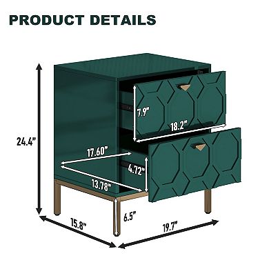 Clihome Wooden High-gloss Storage Nightstand