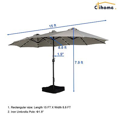 Clihome 15ft LED Lights Patio Umbrella with Base Included