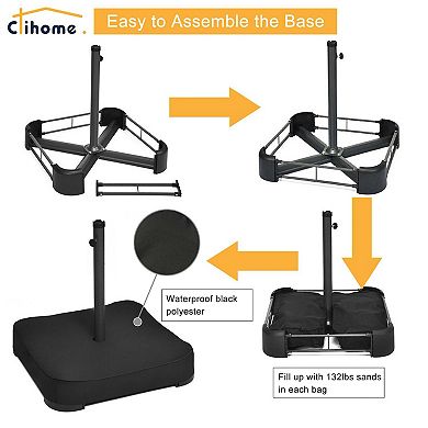 Clihome 15ft LED Lights Patio Umbrella with Base Included