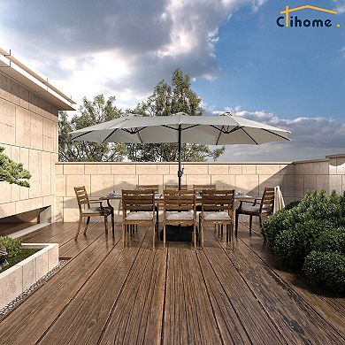 Clihome 15ft LED Lights Patio Umbrella with Base Included