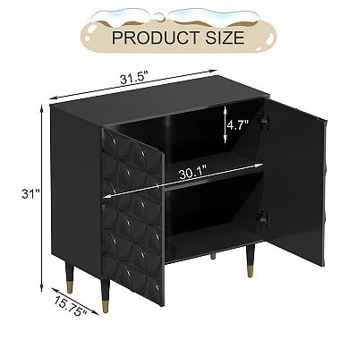 Clihome Glossy 2-Door Sideboard Storage Accent Cabinet