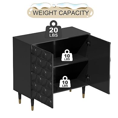 Clihome Glossy 2-Door Sideboard Storage Accent Cabinet