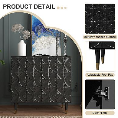 Clihome Glossy 2-Door Sideboard Storage Accent Cabinet