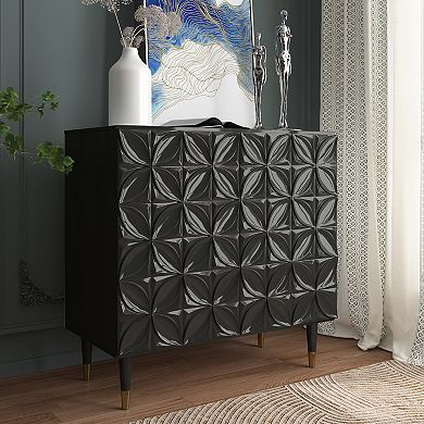 Clihome Glossy 2-Door Sideboard Storage Accent Cabinet