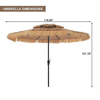 Clihome 10ft Hawaiian Style Tiki Umbrella Thatched Patio Umbrella with Base