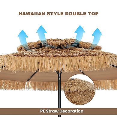Clihome 10ft Hawaiian Style Tiki Umbrella Thatched Patio Umbrella with Base