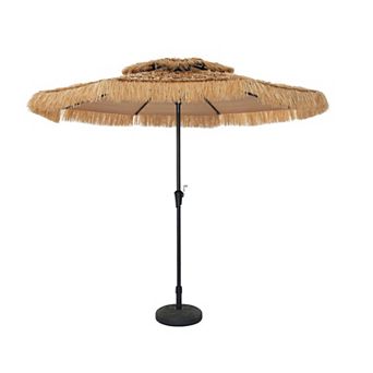 Clihome 9ft Hawaiian Style Tiki Umbrella Thatched Patio Umbrella with Base