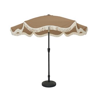 Clihome 9ft Fringe Patio Umbrella Tilt Function Boho Umbrella with Base