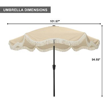 Clihome 9ft Fringe Patio Umbrella Tilt Function Boho Umbrella