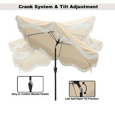 Clihome 9ft Fringe Patio Umbrella Tilt Function Boho Umbrella