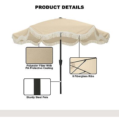 Clihome 9ft Fringe Patio Umbrella Tilt Function Boho Umbrella