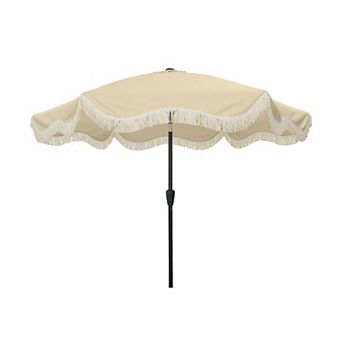 Clihome 9ft Fringe Patio Umbrella Tilt Function Boho Umbrella