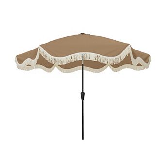 Clihome 9ft Fringe Patio Umbrella Tilt Function Boho Umbrella