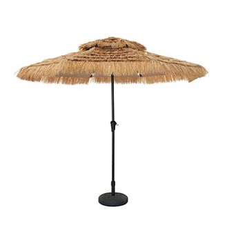 Clihome 10ft Hawaiian Style LED Lights Tiki Umbrella Thatched Patio Umbrella with Base