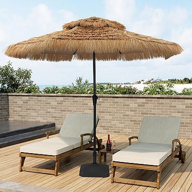 Clihome 10ft Hawaiian Style LED Lights Tiki Umbrella Thatched Patio Umbrella with Base