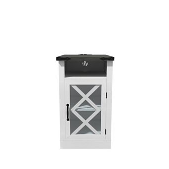 Clihome Farmhouse Storage Side Table with Charging Station