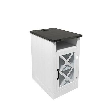 Clihome Farmhouse Storage Side Table with Charging Station