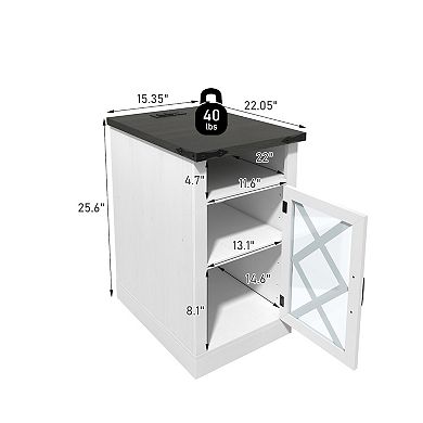 Clihome Farmhouse Storage Side Table with Charging Station