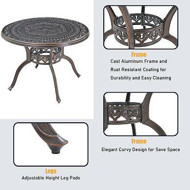 Clihome Large Round Patio Table with Umbrella Hole