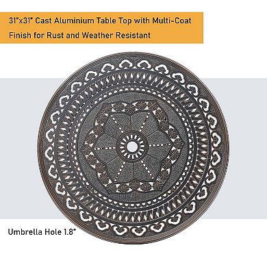 Clihome Large Round Patio Table with Umbrella Hole