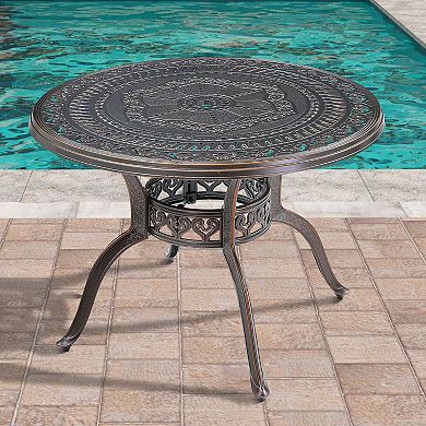 Clihome Large Round Patio Table with Umbrella Hole