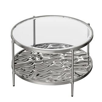 Clihome Stainless Steel Glass Round Coffee Table