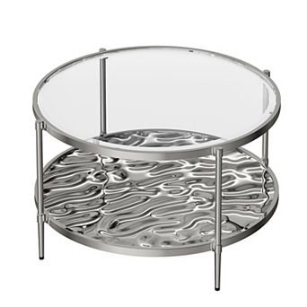 Clihome Stainless Steel Glass Round Coffee Table