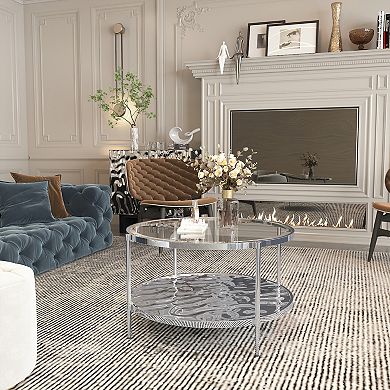 Clihome Stainless Steel Glass Round Coffee Table