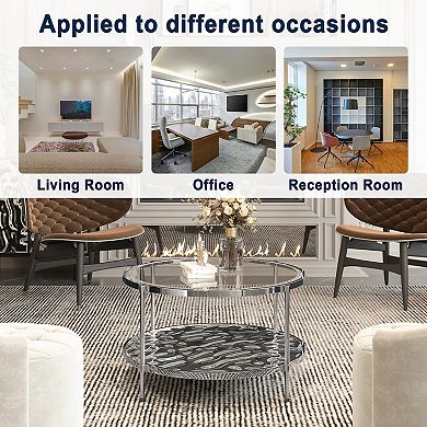 Clihome Stainless Steel Glass Round Coffee Table