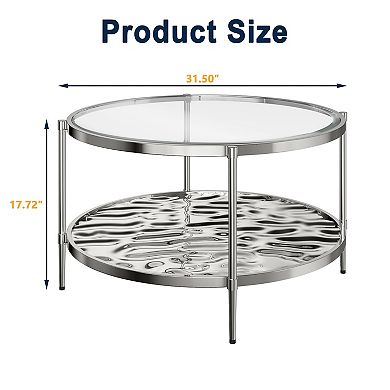 Clihome Stainless Steel Glass Round Coffee Table