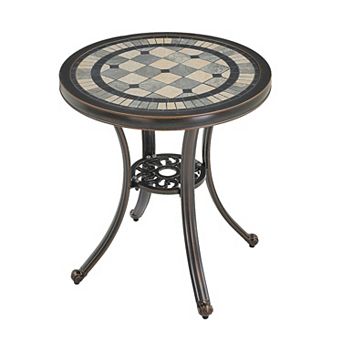 Clihome Round Cast Aluminum Outdoor Side Table Patio Dining Table Ceramic Desktop