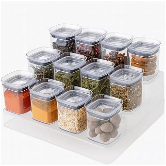 OU Spice Rack Organizer, 13 pc 5oz Spice Containers 3 tier Clear Spice Holder and Seasoning Organizer