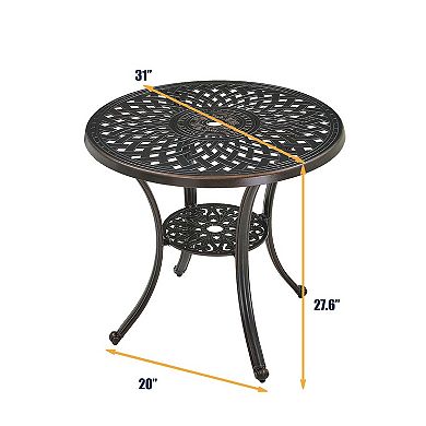 Clihome Cast Aluminum Round Patio Table with Umbrella Hole