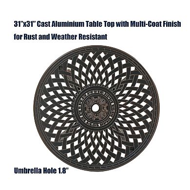 Clihome Cast Aluminum Round Patio Table with Umbrella Hole