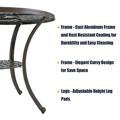 Clihome Cast Aluminum Round Patio Table with Umbrella Hole