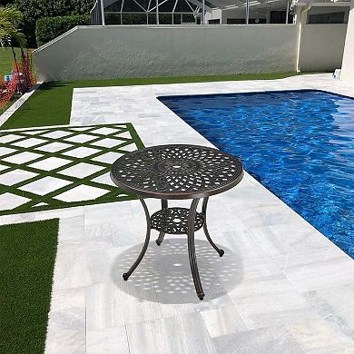 Clihome Cast Aluminum Round Patio Table with Umbrella Hole