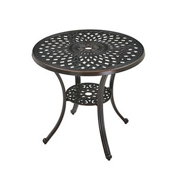 Clihome Cast Aluminum Round Patio Table with Umbrella Hole