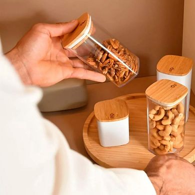 OU Airtight Food Storage Container w Bamboo Lid 4.2cup, Plastic Food Storage Container