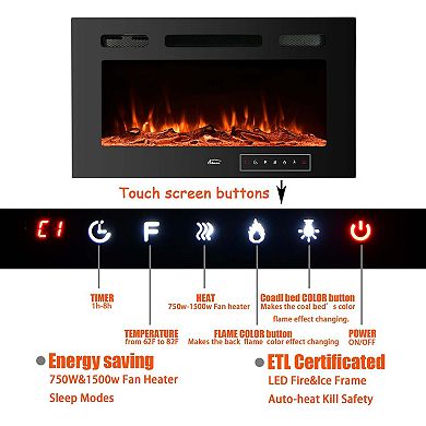Clihome Recessed Electric Fireplace with Remote Control