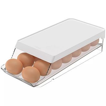 OU Egg Holder for Fridge, BPA Free Refrigerator Rolling Egg Organizer, Clear Container for Kitchen