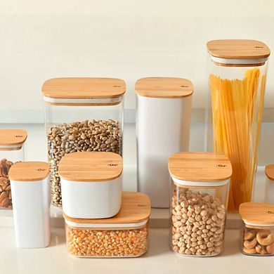 OU Airtight Food Storage Container 6.3cup, Plastic Stackable Kitchen Pantry Organizer w Bamboo Lid