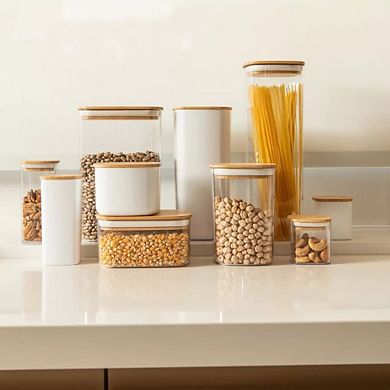 OU Airtight Food Storage Container 6.3cup, Plastic Stackable Kitchen Pantry Organizer w Bamboo Lid