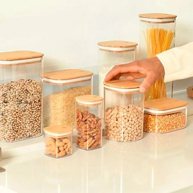 OU Airtight Food Storage Container 6.3cup, Plastic Stackable Kitchen Pantry Organizer w Bamboo Lid