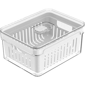 OU Fridge Organizer Bin with Drain Basket & Vented Lid, 2.3-qt Clear Refrigerator Storage Container