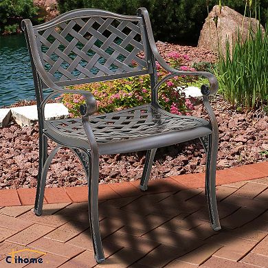 Clihome 2PCS Mesh Cast Aluminum Patio Dining Chairs