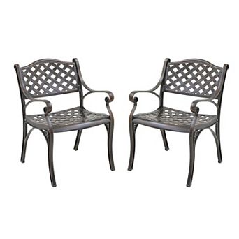 Clihome 2 pc Mesh Cast Aluminum Patio Dining Chairs