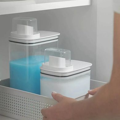 OU 78oz Laundry Detergent Dispenser w Measuring Cap, Fabric Softener Dispenser with Drip Return Lid