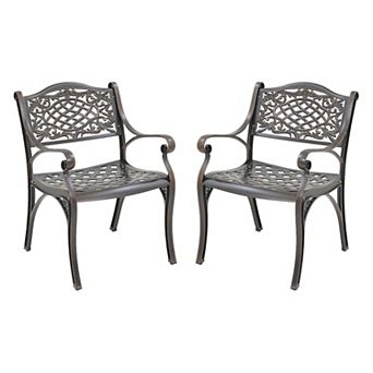 Clihome 2 pc Vintage Cast Aluminum Patio Dining Chairs