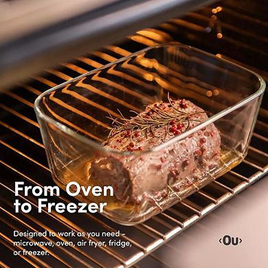 OU Glass Food Storage Container 3 Cup w Airtight Lid - Oven, Microwave, Freezer & Dishwasher Safe